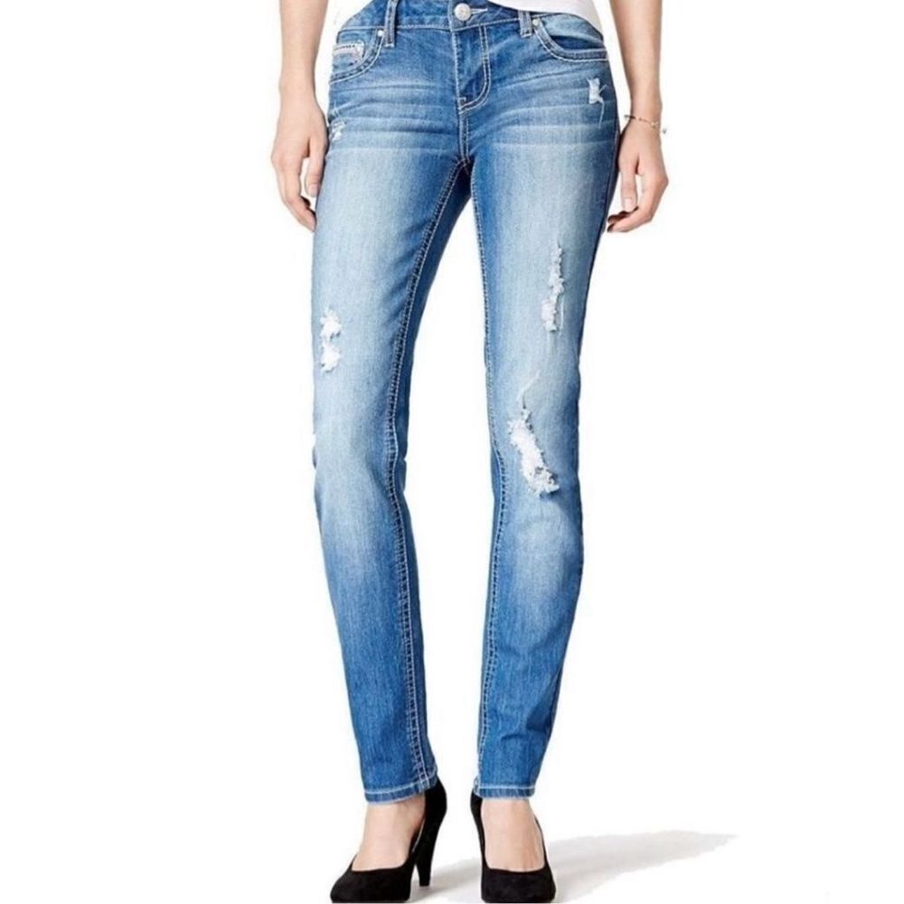 Juniors Womens Zco Faith Barlow Embellished Skinny Cuffed Stonewash Jeans - Sz 1